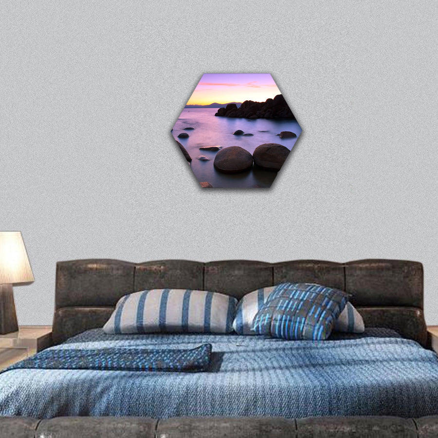 Lake Tahoe after sunset hexagonal canvas wall art