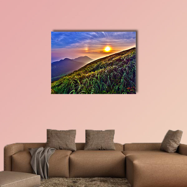 Beautiful view of sunset around mountains multi panel canvas wall art