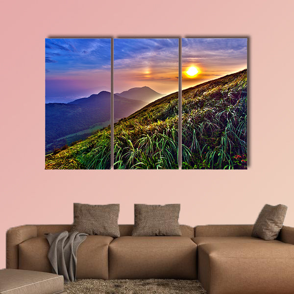 Beautiful view of sunset around mountains multi panel canvas wall art