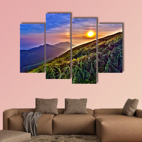 Beautiful view of sunset around mountains multi panel canvas wall art
