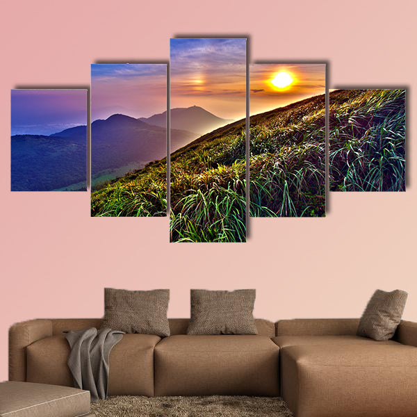Beautiful view of sunset around mountains multi panel canvas wall art