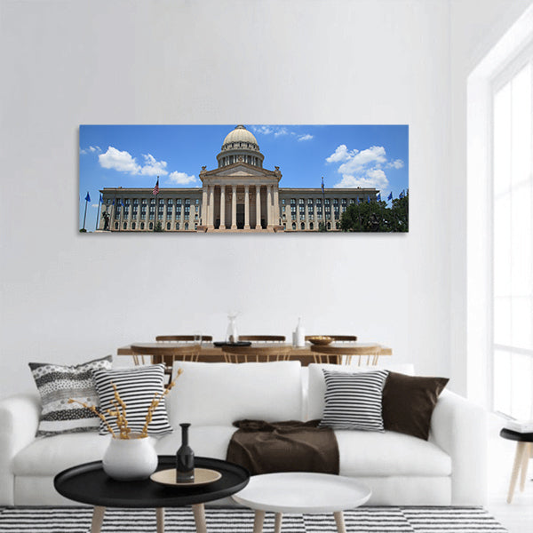 Oklahoma State Capitol Building with dome, stairs and columns panoramic canvas wall art