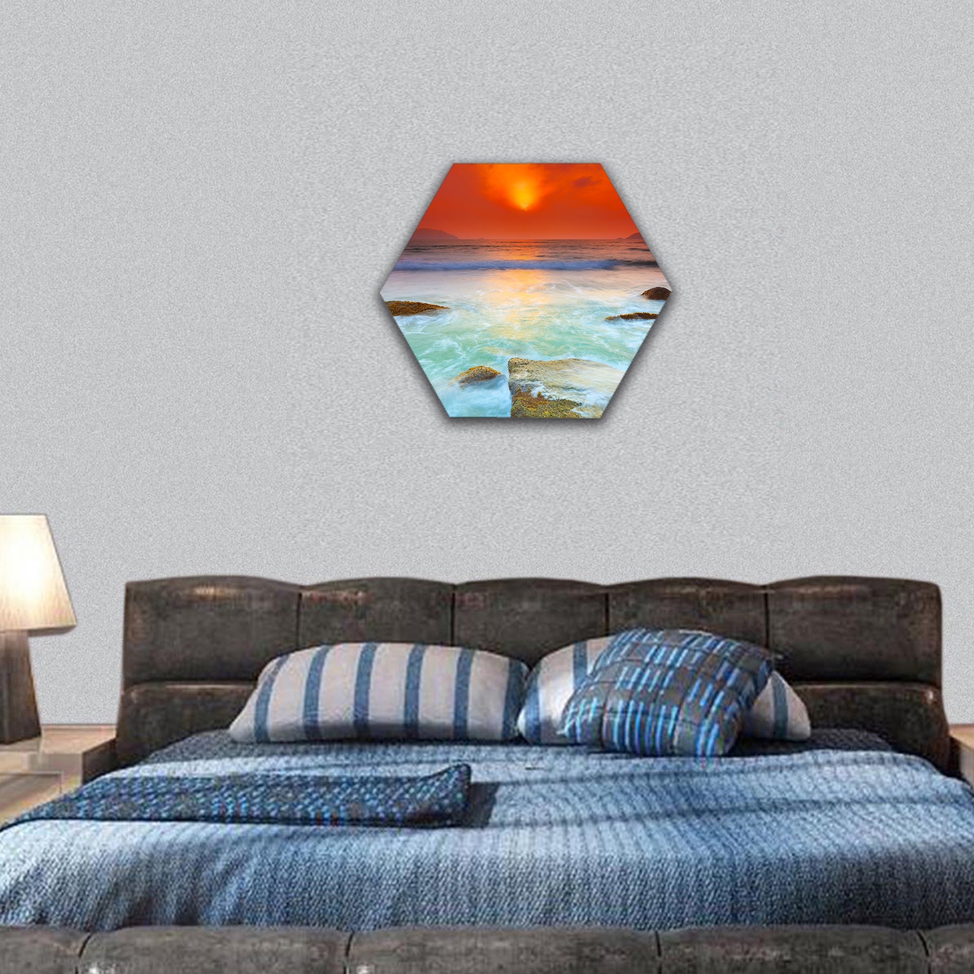 Sunrise over the sea Con Dao Vietnam hexagonal canvas wall art