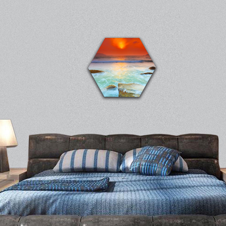 Sunrise over the sea Con Dao Vietnam hexagonal canvas wall art