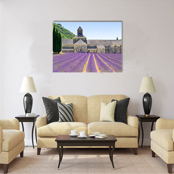 Abbey of Senanque and blooming rows lavender flowers Gordes Multi Panel Canvas Wall Art