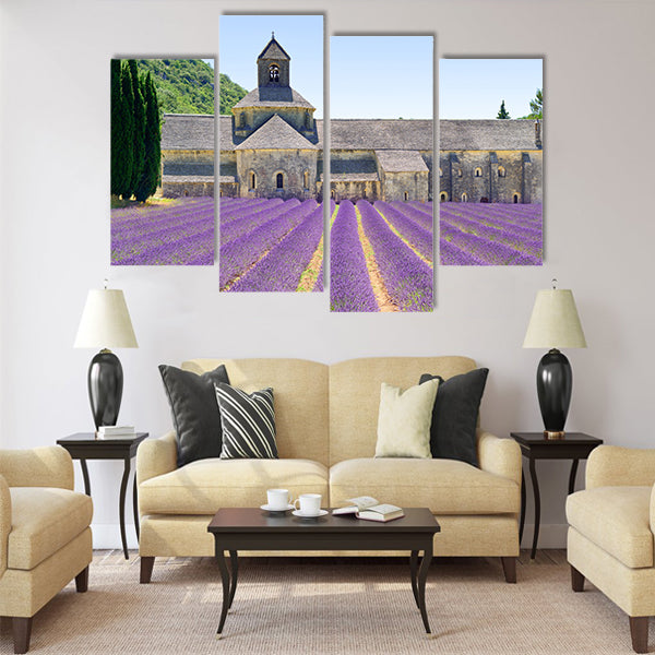 Abbey of Senanque and blooming rows lavender flowers Gordes Multi Panel Canvas Wall Art