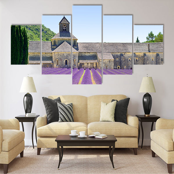 Abbey of Senanque and blooming rows lavender flowers Gordes Multi Panel Canvas Wall Art