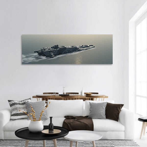 Science fiction futuristic battle ship at sea, 3d digitally panoramic canvas wall art