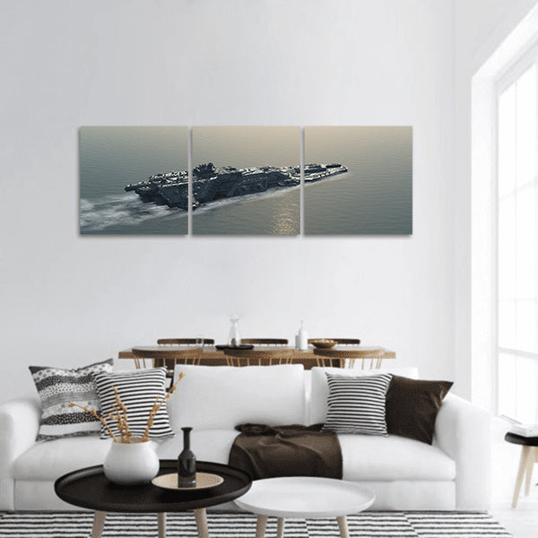 Science fiction futuristic battle ship at sea, 3d digitally panoramic canvas wall art