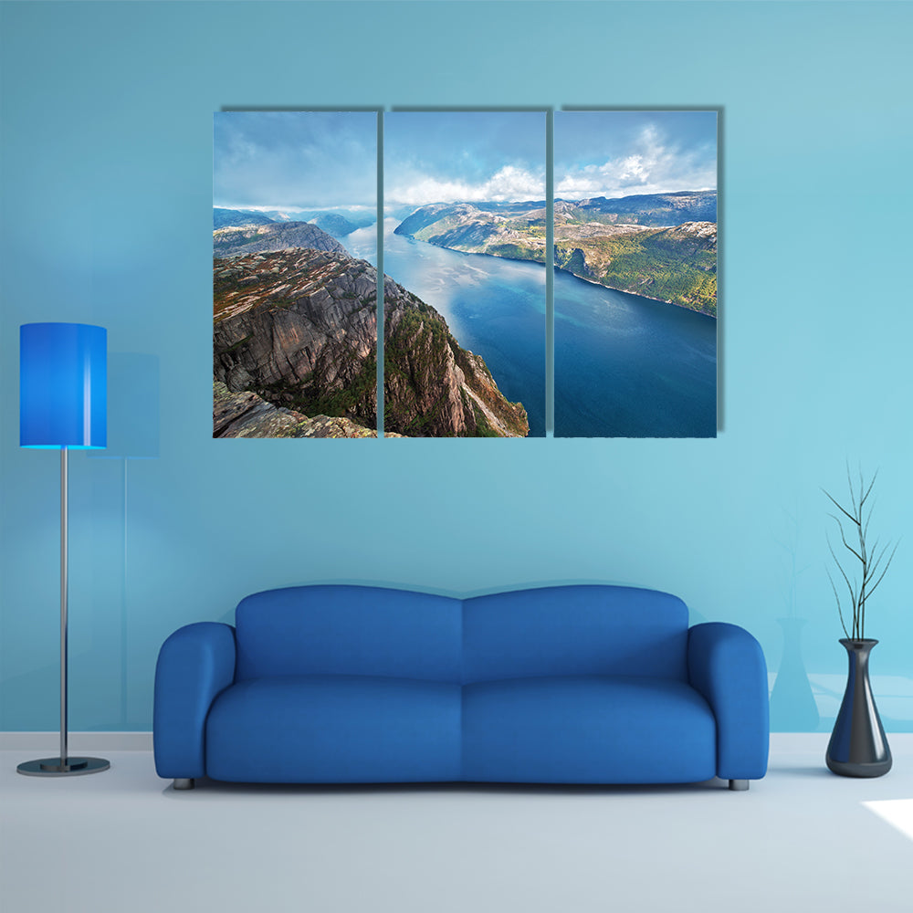 Lysefjord view from Preikestolen cliff in Norway multi panel canvas wall art