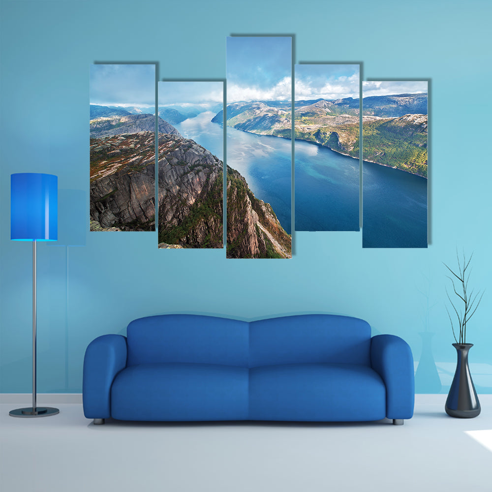Lysefjord view from Preikestolen cliff in Norway multi panel canvas wall art