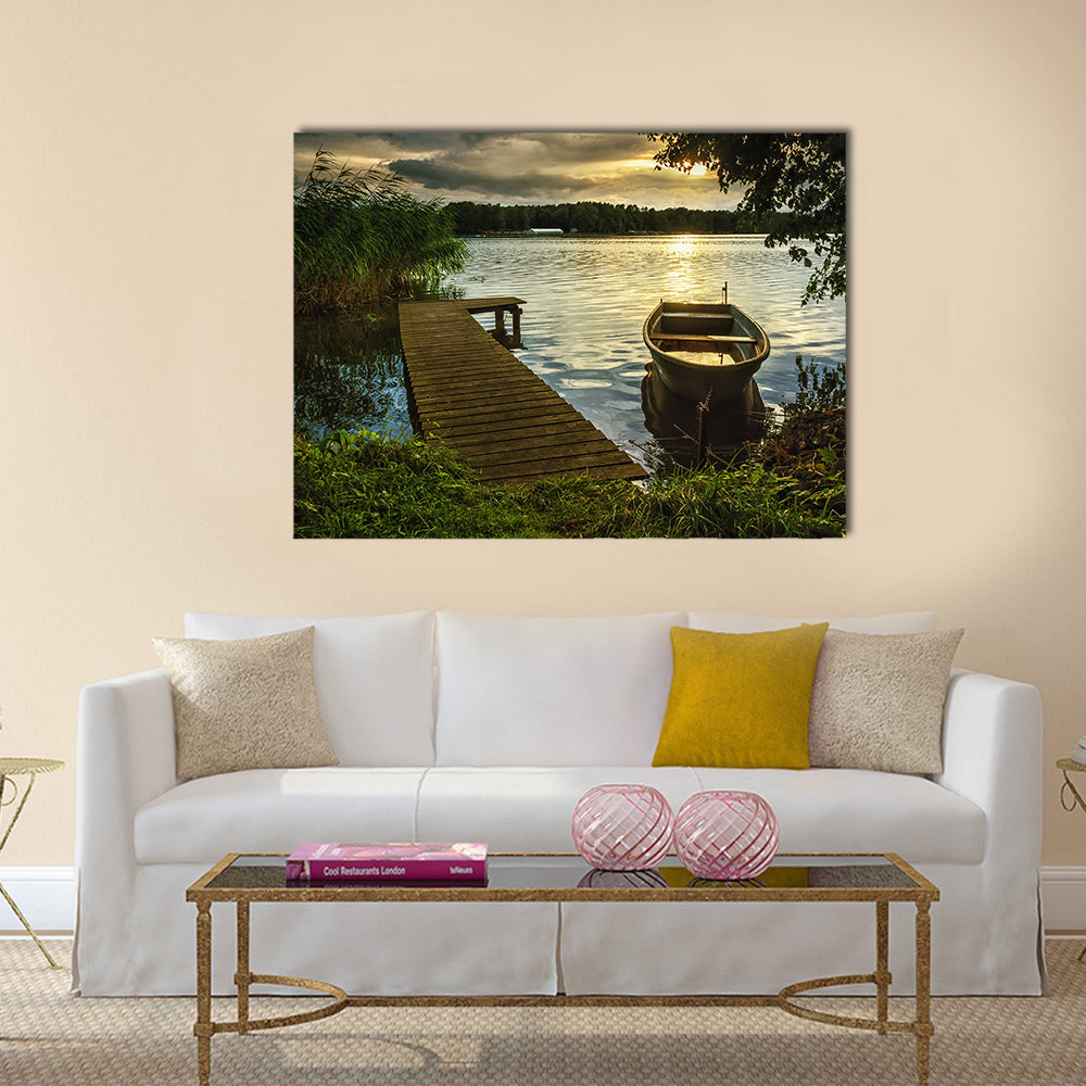 Sunset on a lake multi panel canvas wall art