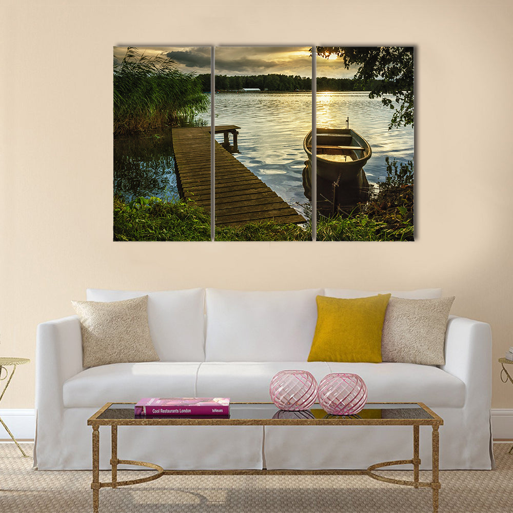 Sunset on a lake multi panel canvas wall art