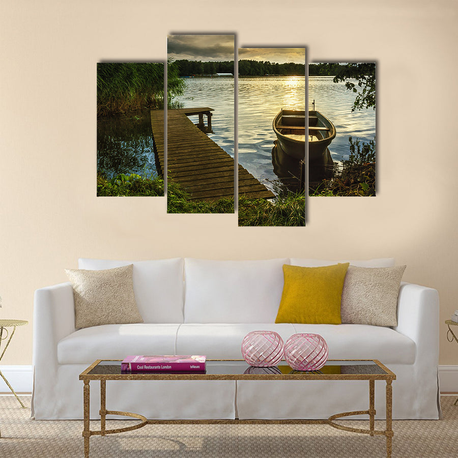 Sunset on a lake multi panel canvas wall art
