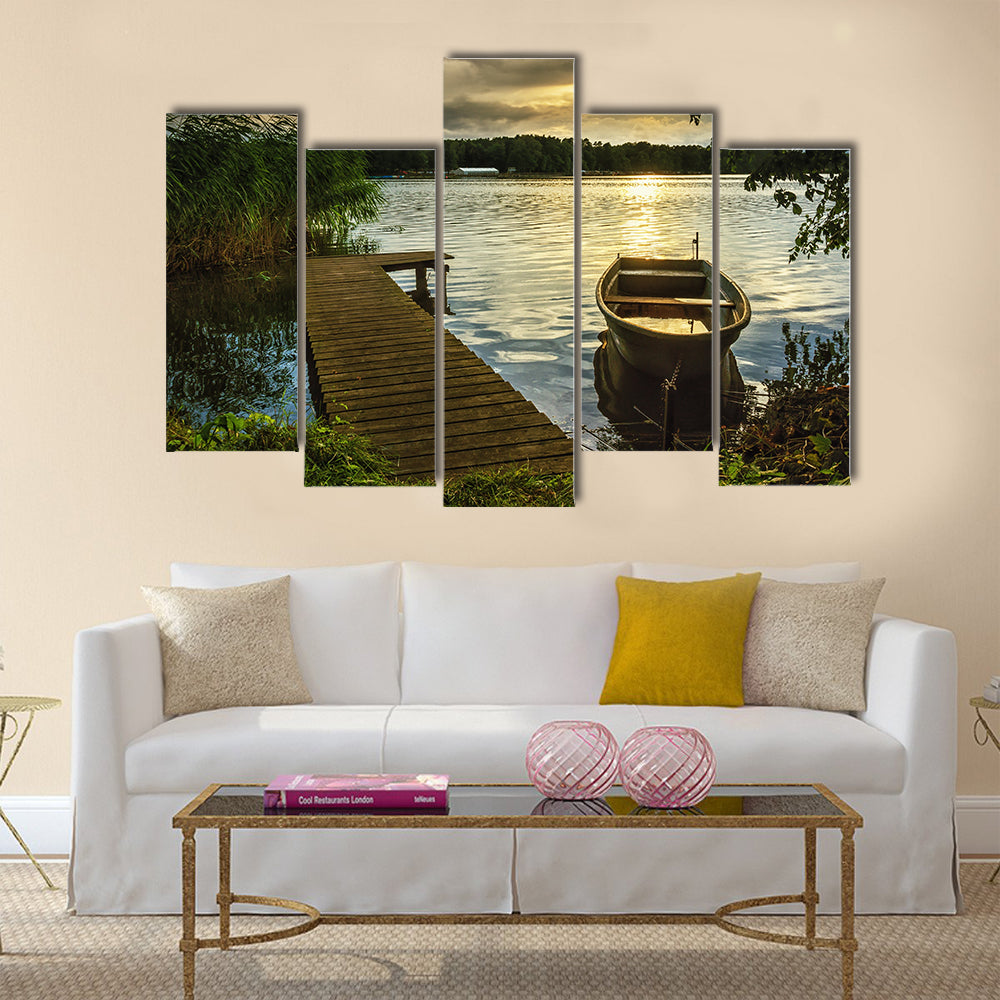 Sunset on a lake multi panel canvas wall art