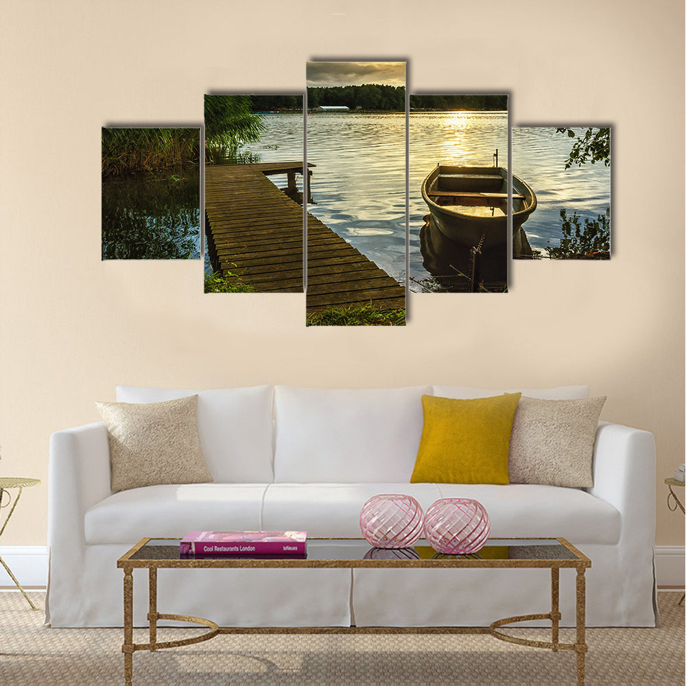 Sunset on a lake multi panel canvas wall art