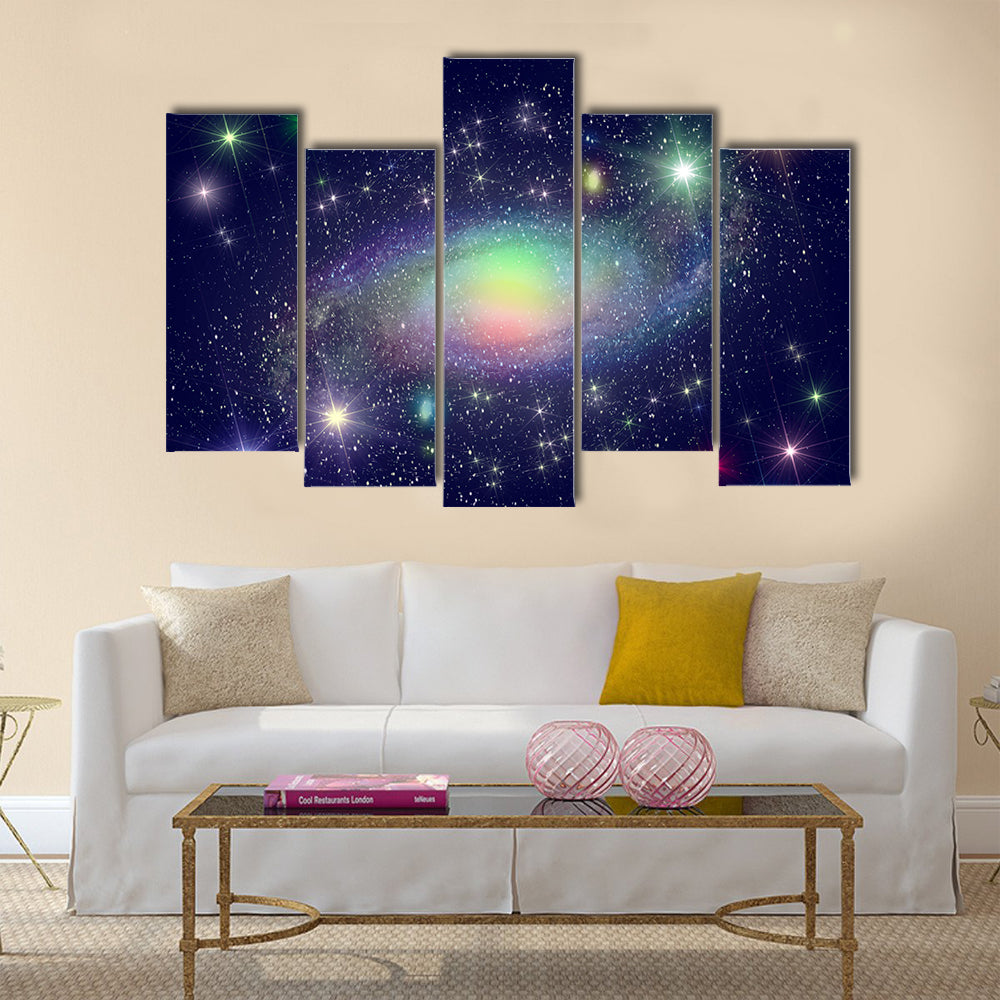 Stars and spiral galaxy in deep space Multi Panel Canvas Wall Art