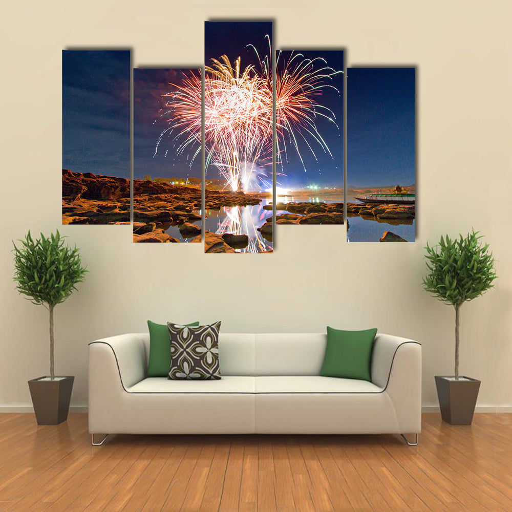Fireworks on earth multi panel canvas wall art