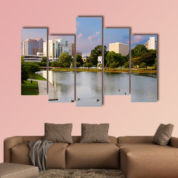 Cityscape scene of downtown Huntsville, Alabama multi panel canvas wall art