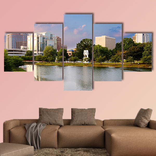 Cityscape scene of downtown Huntsville, Alabama multi panel canvas wall art