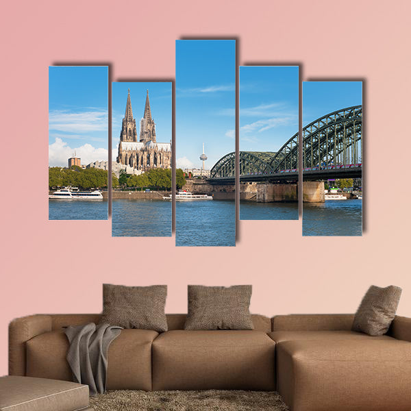 Wonderful view of Cologne over the Rheine River multi panel canvas wall art