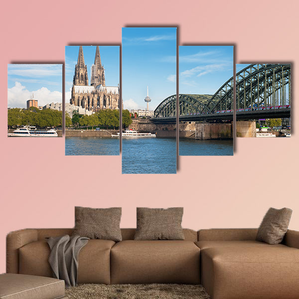 Wonderful view of Cologne over the Rheine River multi panel canvas wall art