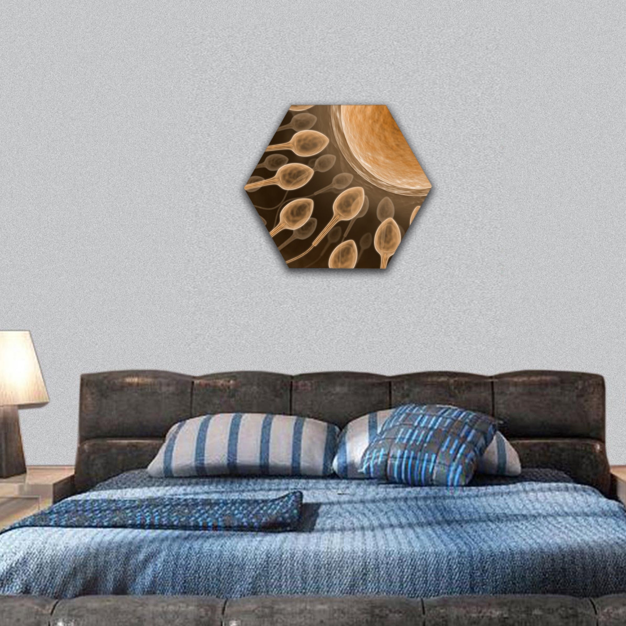 Fecundation of the spermatozoid with an ovum hexagonal canvas wall art