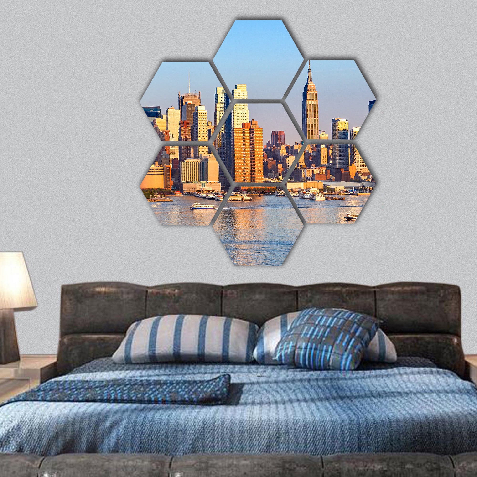 Panoramic view of Manhattan  hexagonal canvas wall art