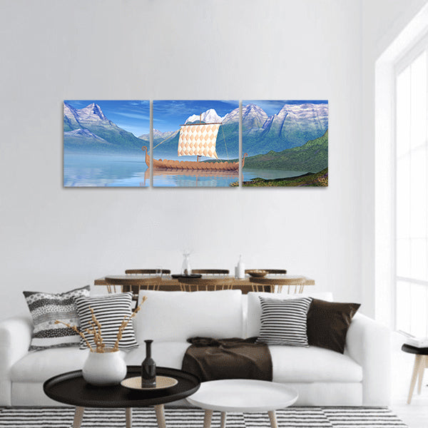 View of Viking Ship panoramic canvas wall art