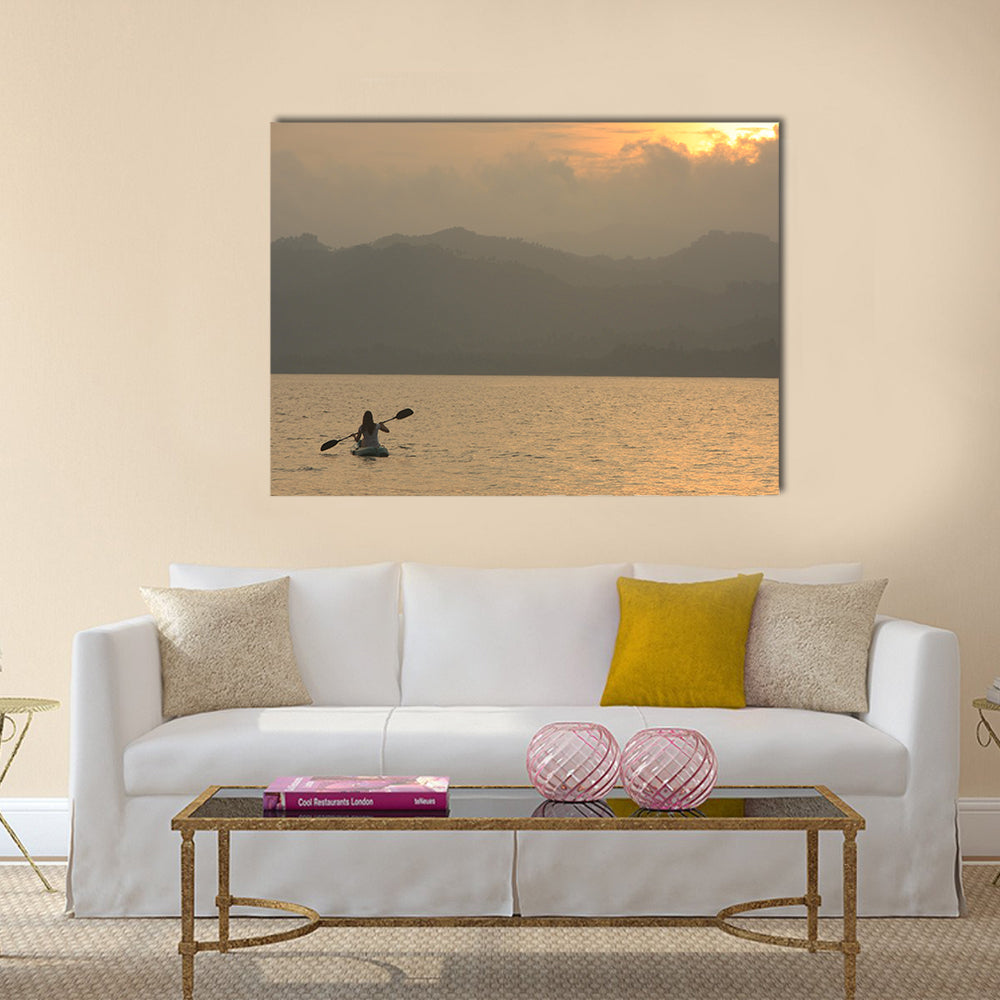 Sea kayaking at sunrise Multi panel canvas wall art