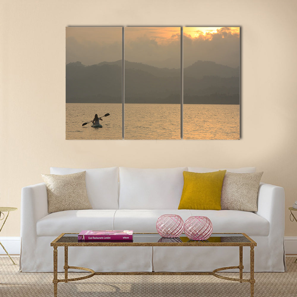 Sea kayaking at sunrise Multi panel canvas wall art