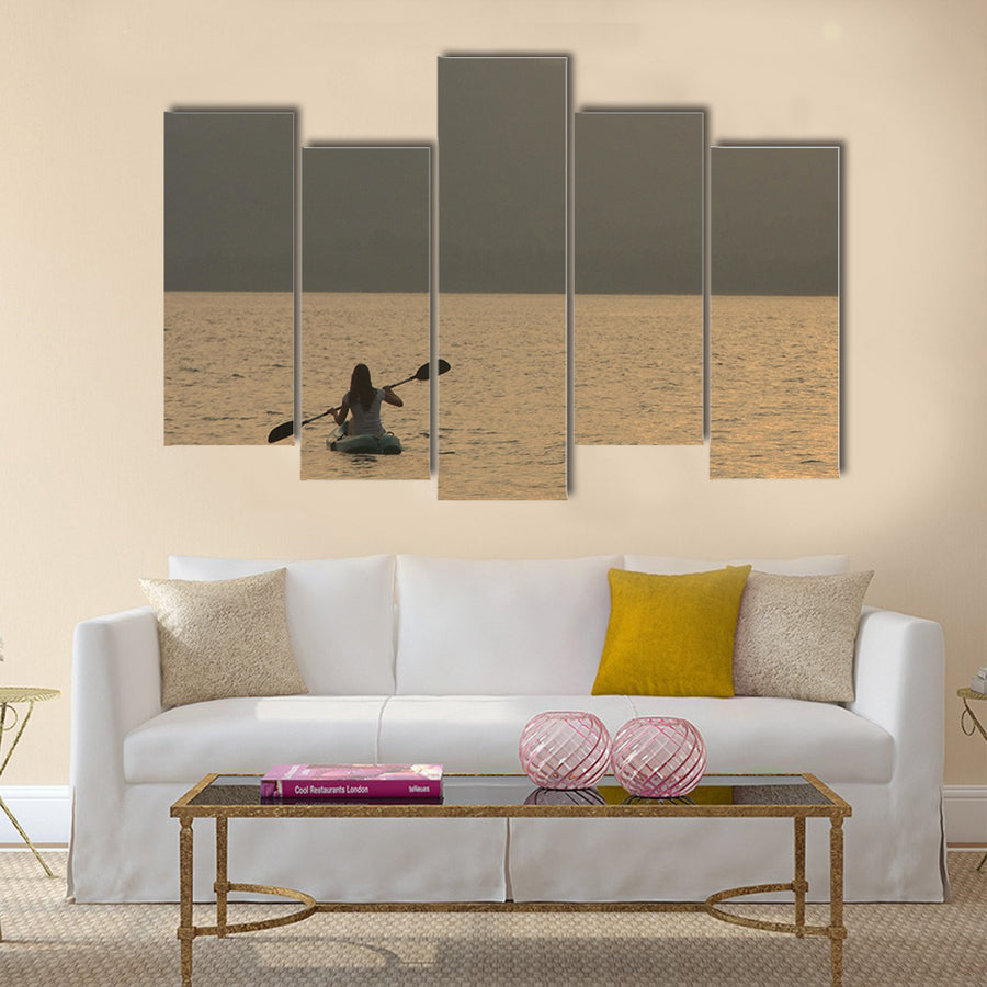 Sea kayaking at sunrise Multi panel canvas wall art
