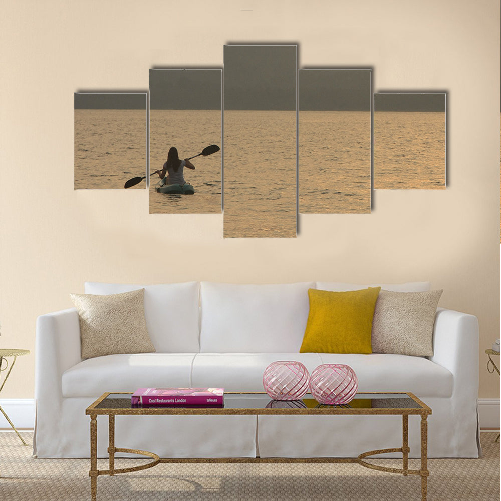 Sea kayaking at sunrise Multi panel canvas wall art
