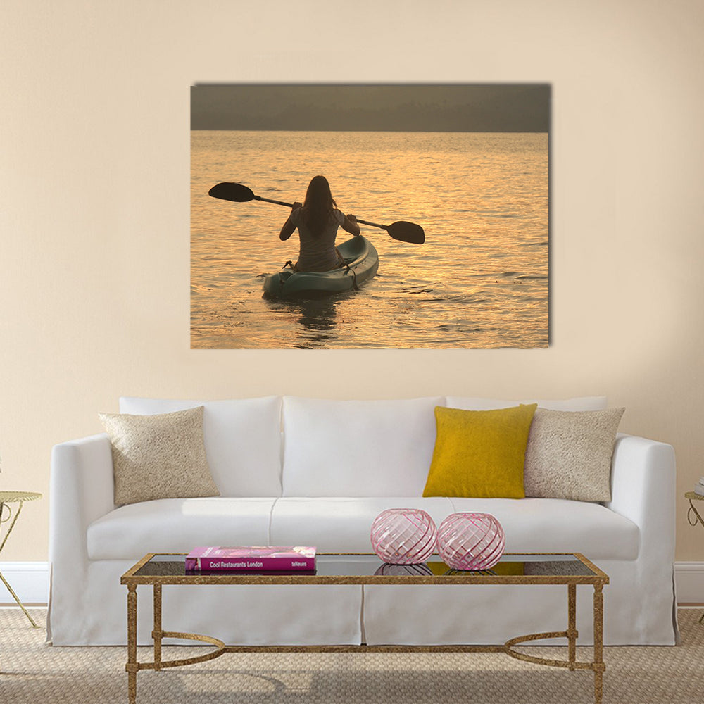 Sea kayaking at sunrise Multi panel canvas wall art