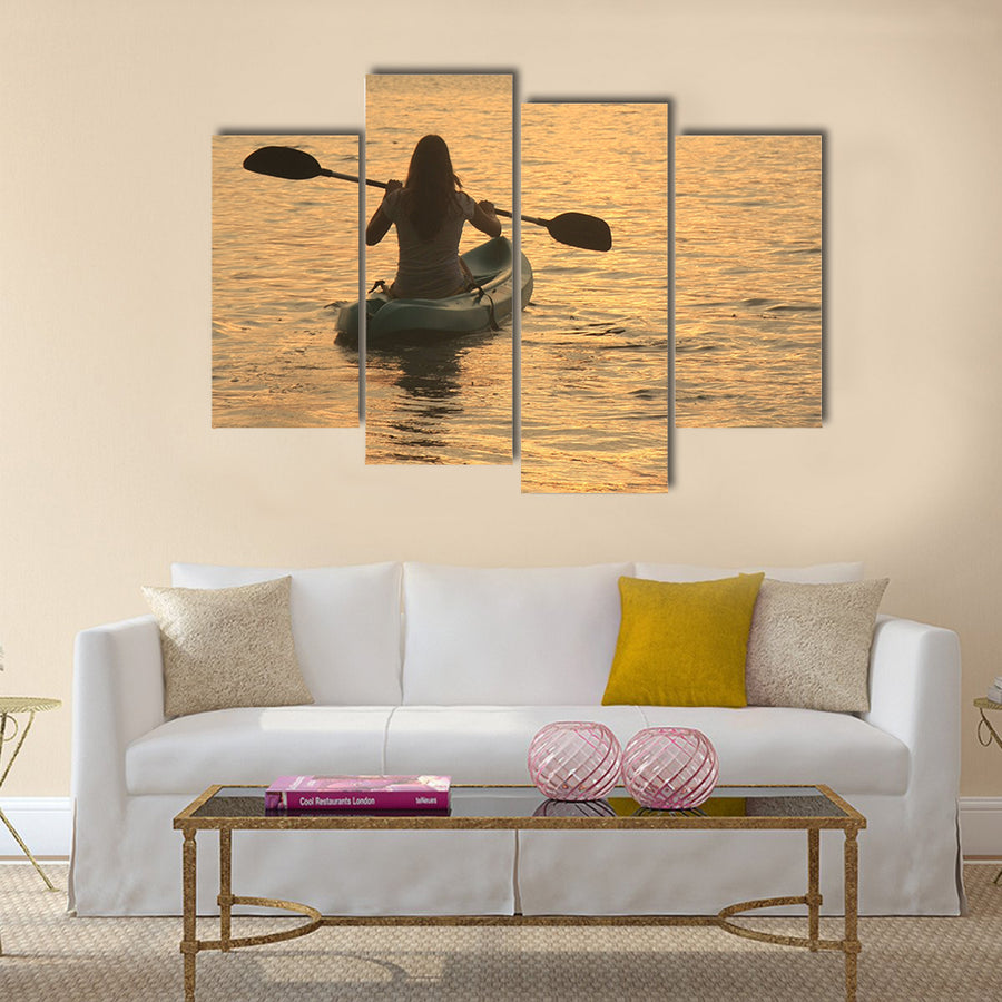 Sea kayaking at sunrise Multi panel canvas wall art
