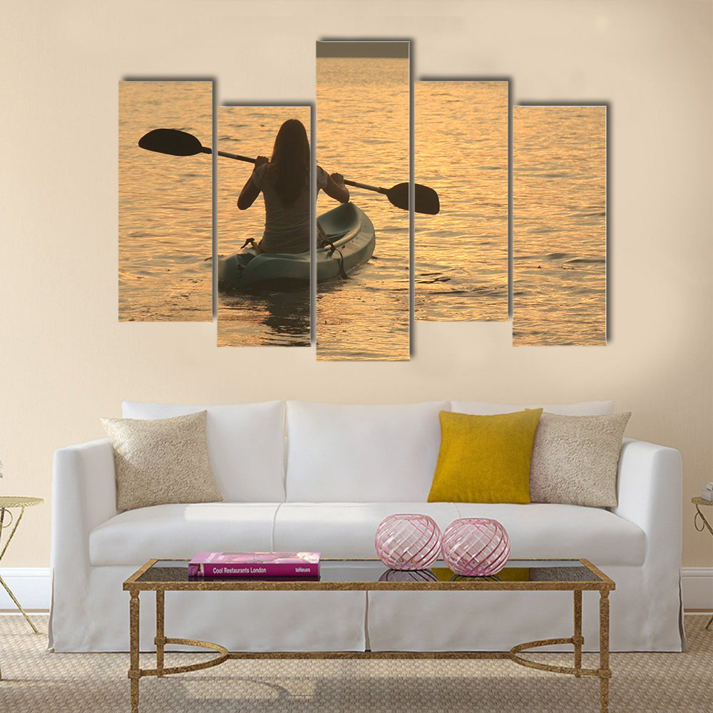 Sea kayaking at sunrise Multi panel canvas wall art