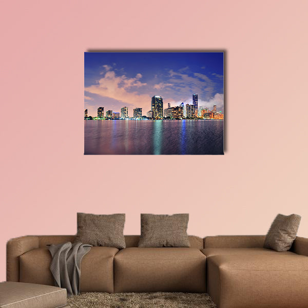 Miami city skyline panorama at dusk with urban skyscraper canvas wall art