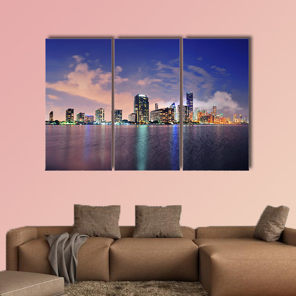 Miami city skyline panorama at dusk with urban skyscraper canvas wall art