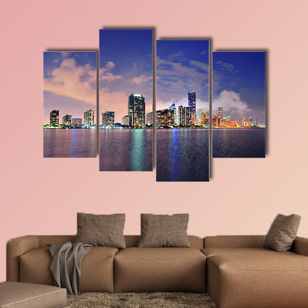 Miami city skyline panorama at dusk with urban skyscraper canvas wall art