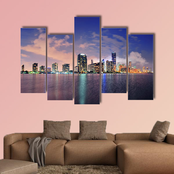Miami city skyline panorama at dusk with urban skyscraper canvas wall art