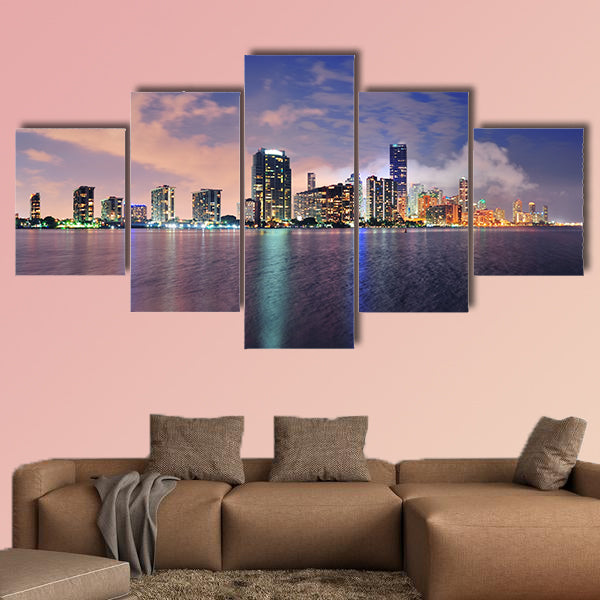 Miami city skyline panorama at dusk with urban skyscraper canvas wall art