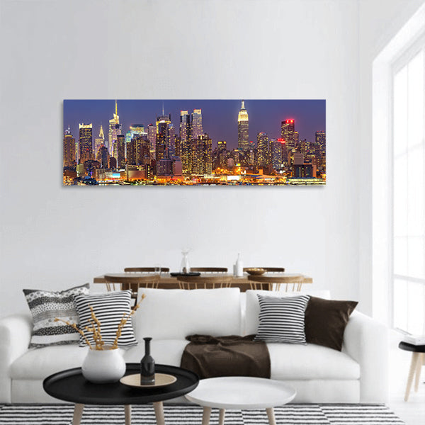 View of Manhattan at night panoramic canvas wall art