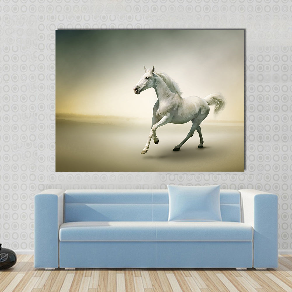 White horse in motion Multi panel canvas wall art