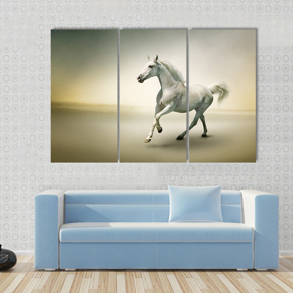 White horse in motion Multi panel canvas wall art