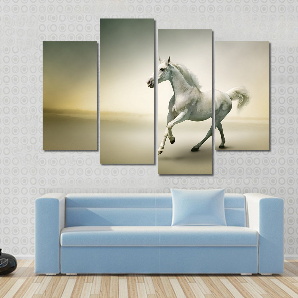 White horse in motion Multi panel canvas wall art