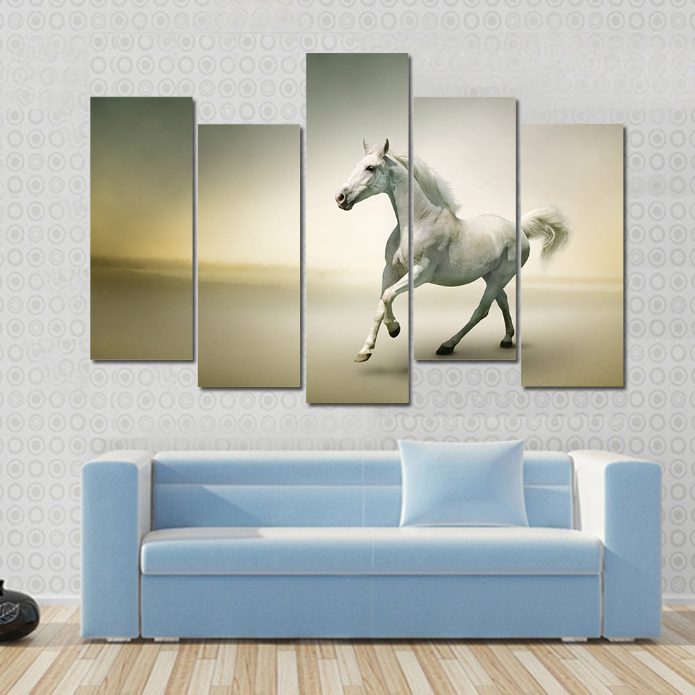 White horse in motion Multi panel canvas wall art
