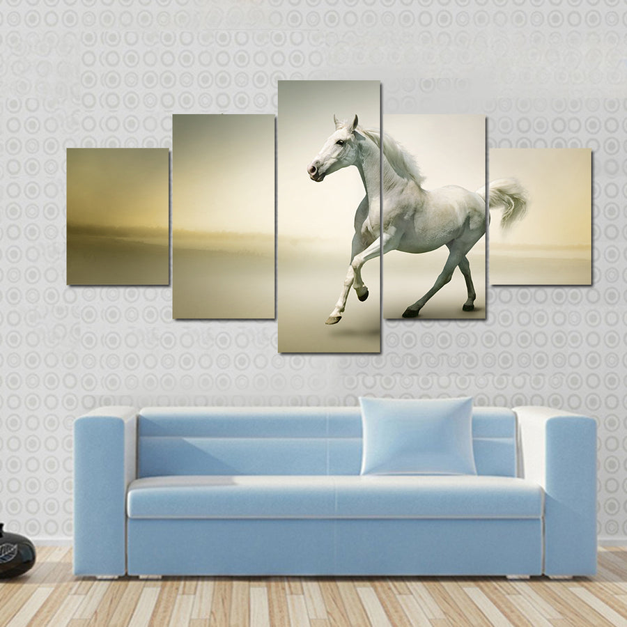 White horse in motion Multi panel canvas wall art