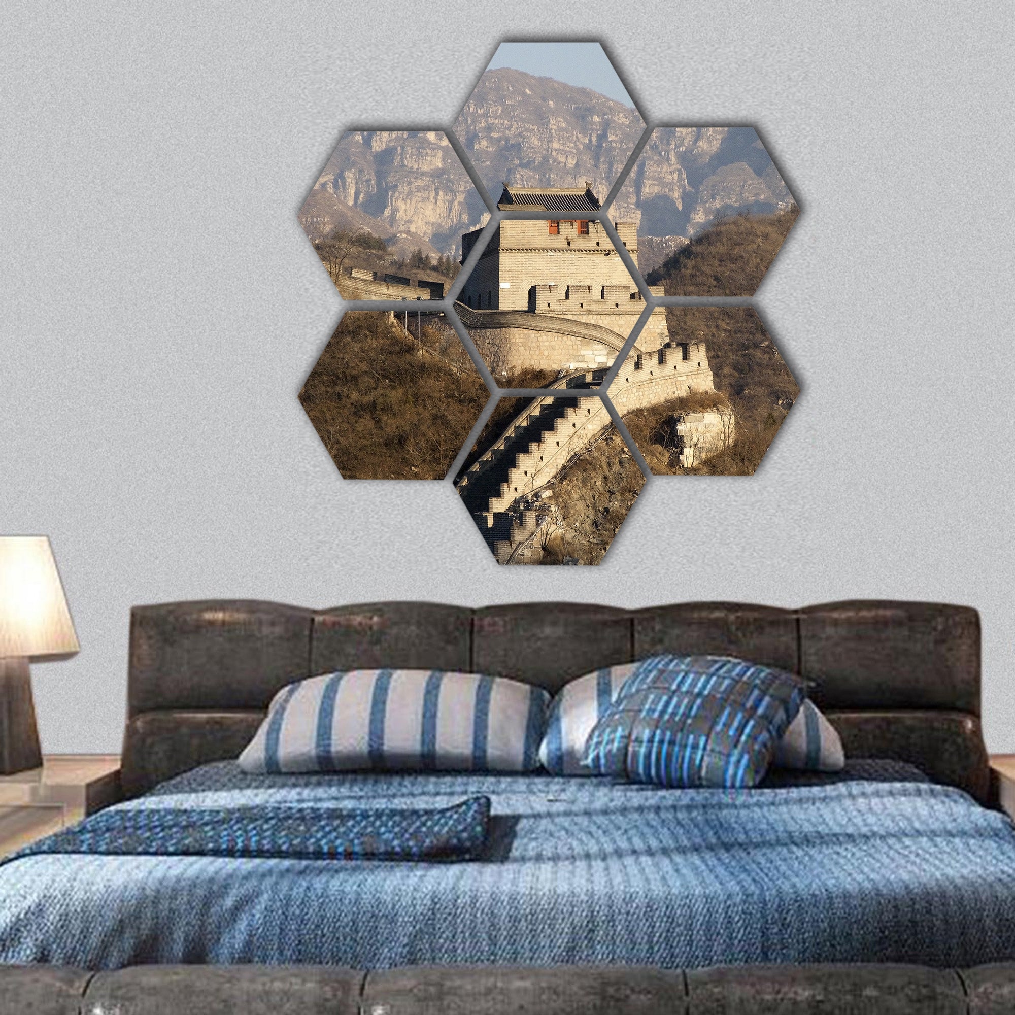 historical castle on the hill hexagonal canvas wall art