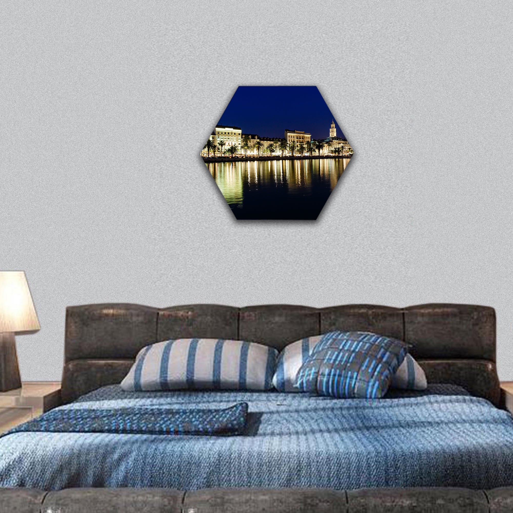 Old Town of Split at Night, Croatia hexagonal canvas wall art