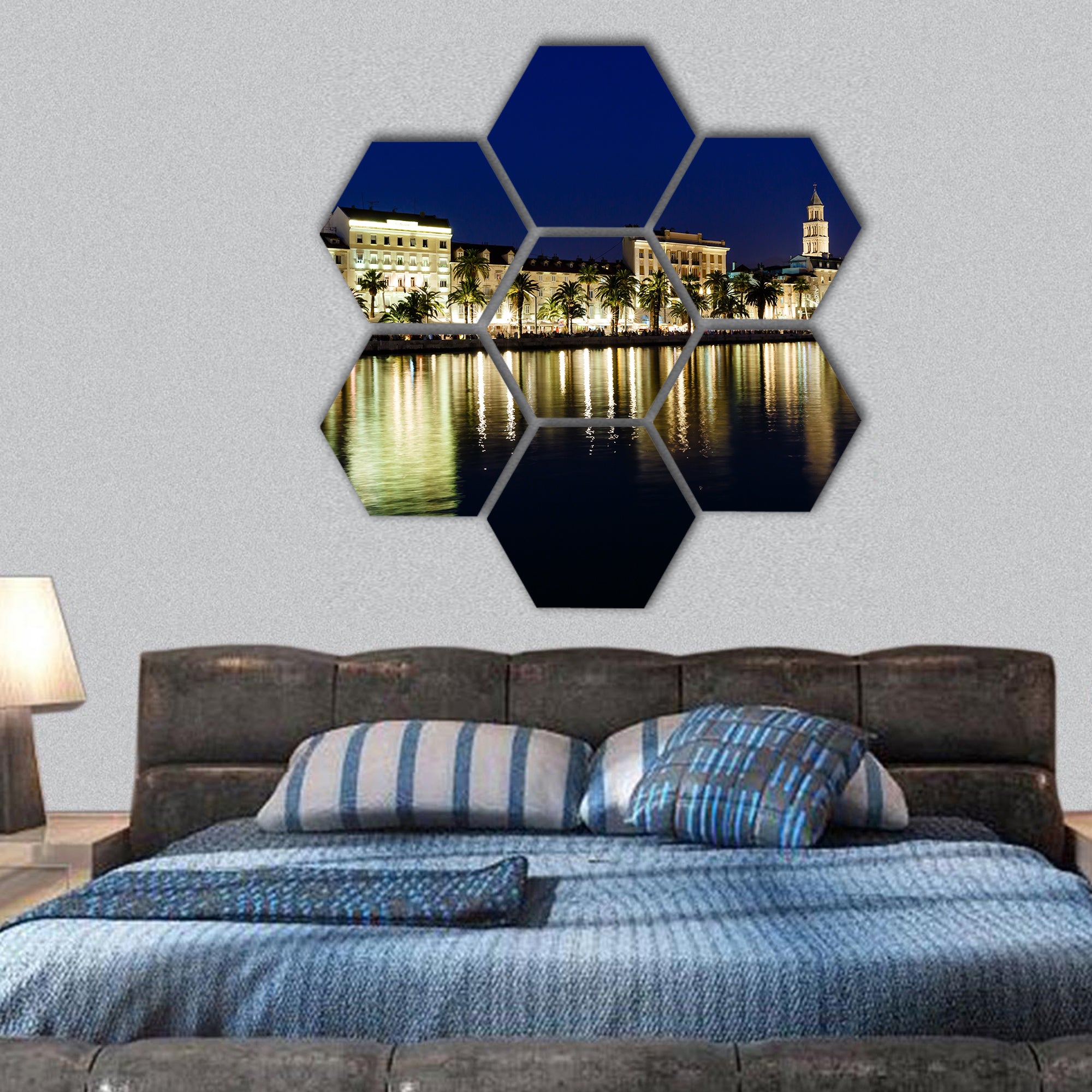 Old Town of Split at Night, Croatia hexagonal canvas wall art